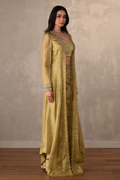Pista Green Brocade Jacket Set