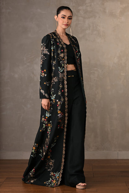 Midnight Garden Embroidered Silk Cape Set