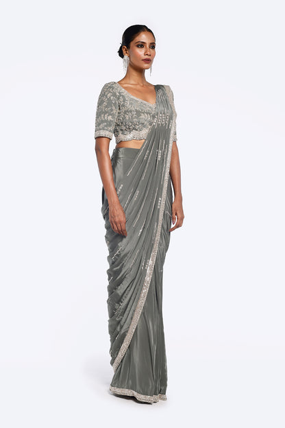 Embroidered Green Lycra Drape Saree