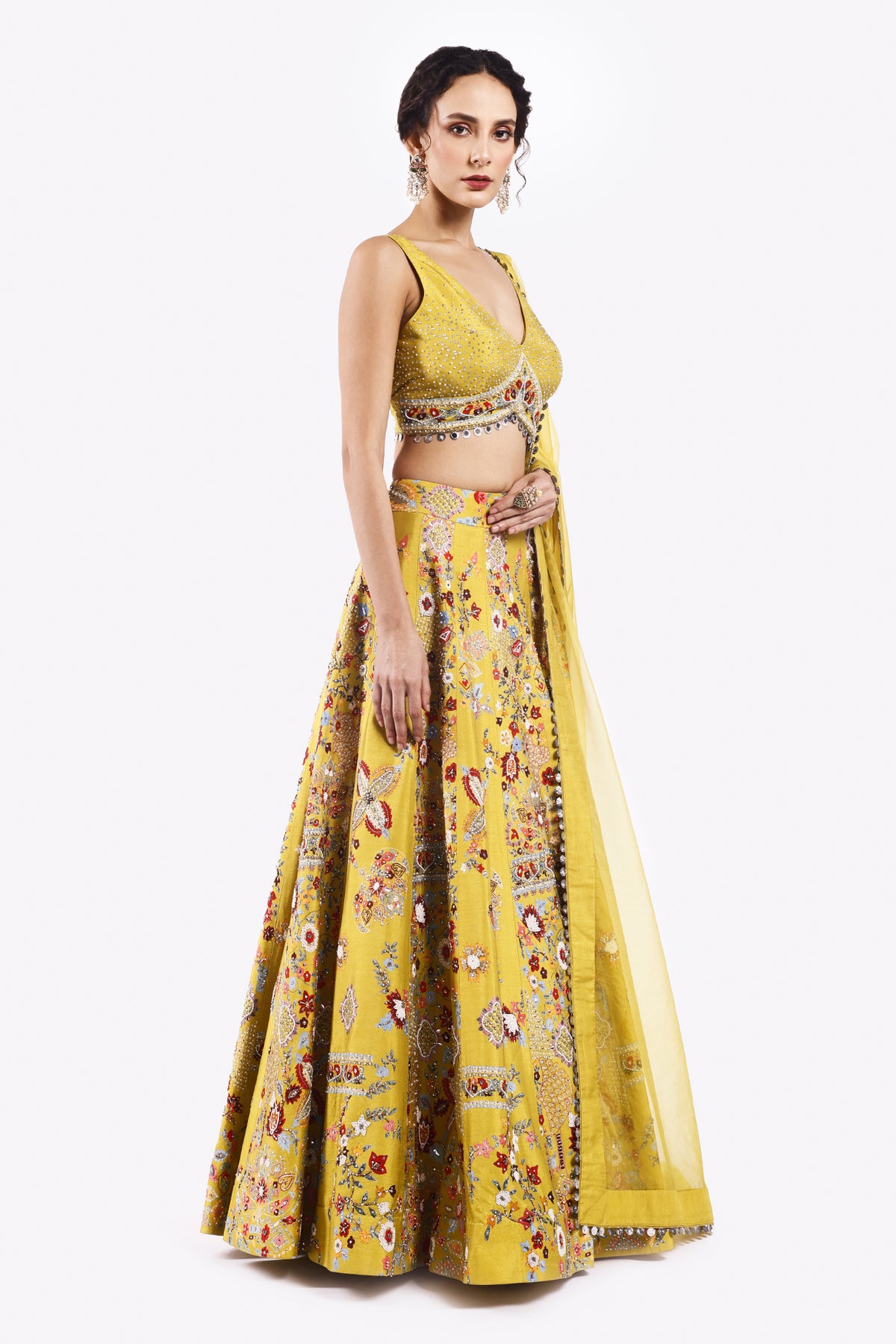 Multicolour Floral Organza Lehenga