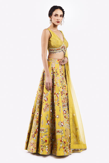 Multicolour Floral Organza Lehenga