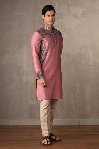 Pink Chanderi Embroidered Kurta