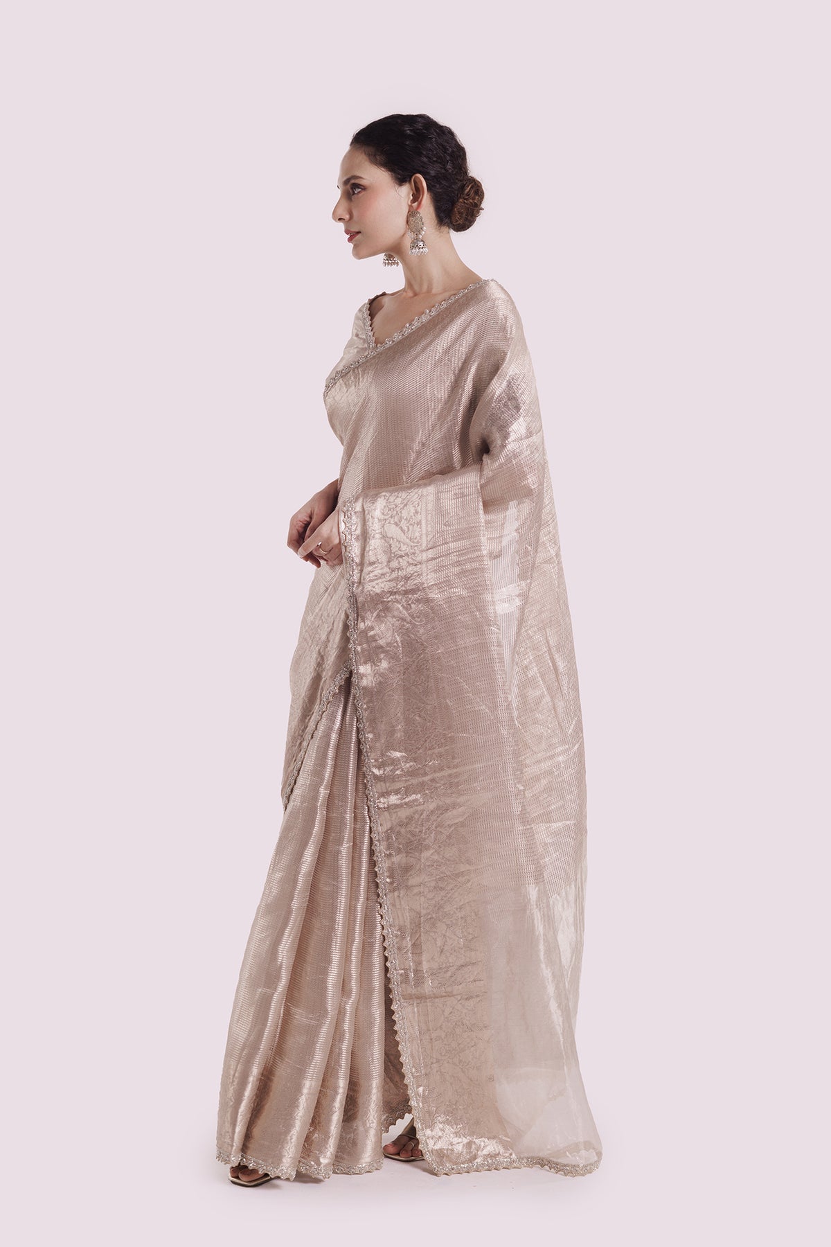 Platinum Tissue Embellished Saree