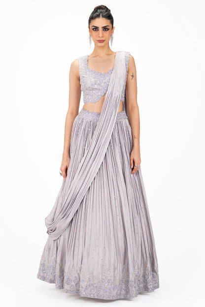 Embellished Monochrome Satin Lehenga
