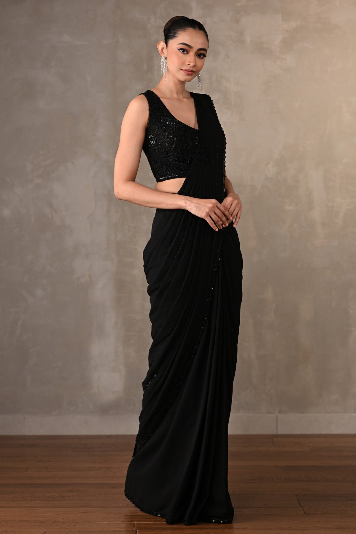 Noir Georgette Pre-Stitched Saree