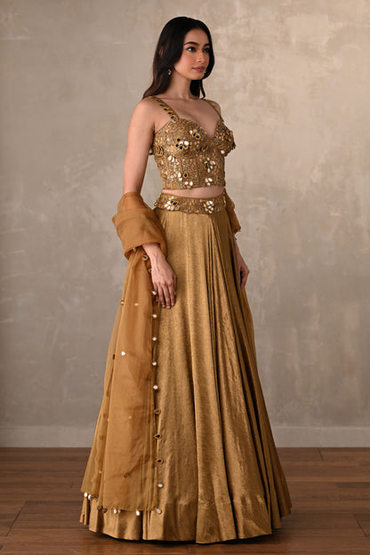 Gold Mirage Satin Crepe Lehenga Set