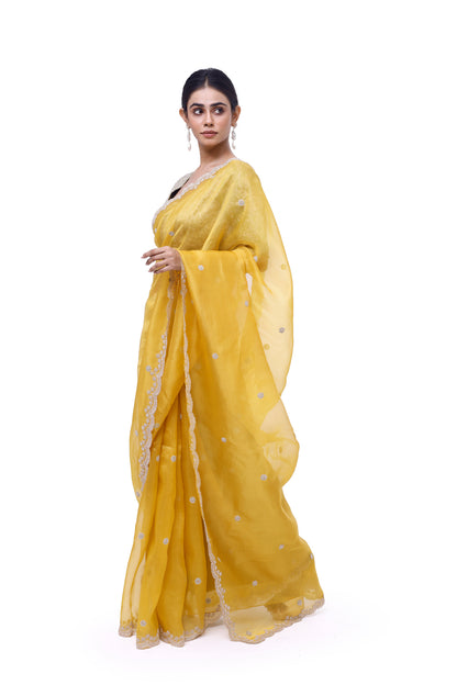 Chrome Yellow Organza Saree