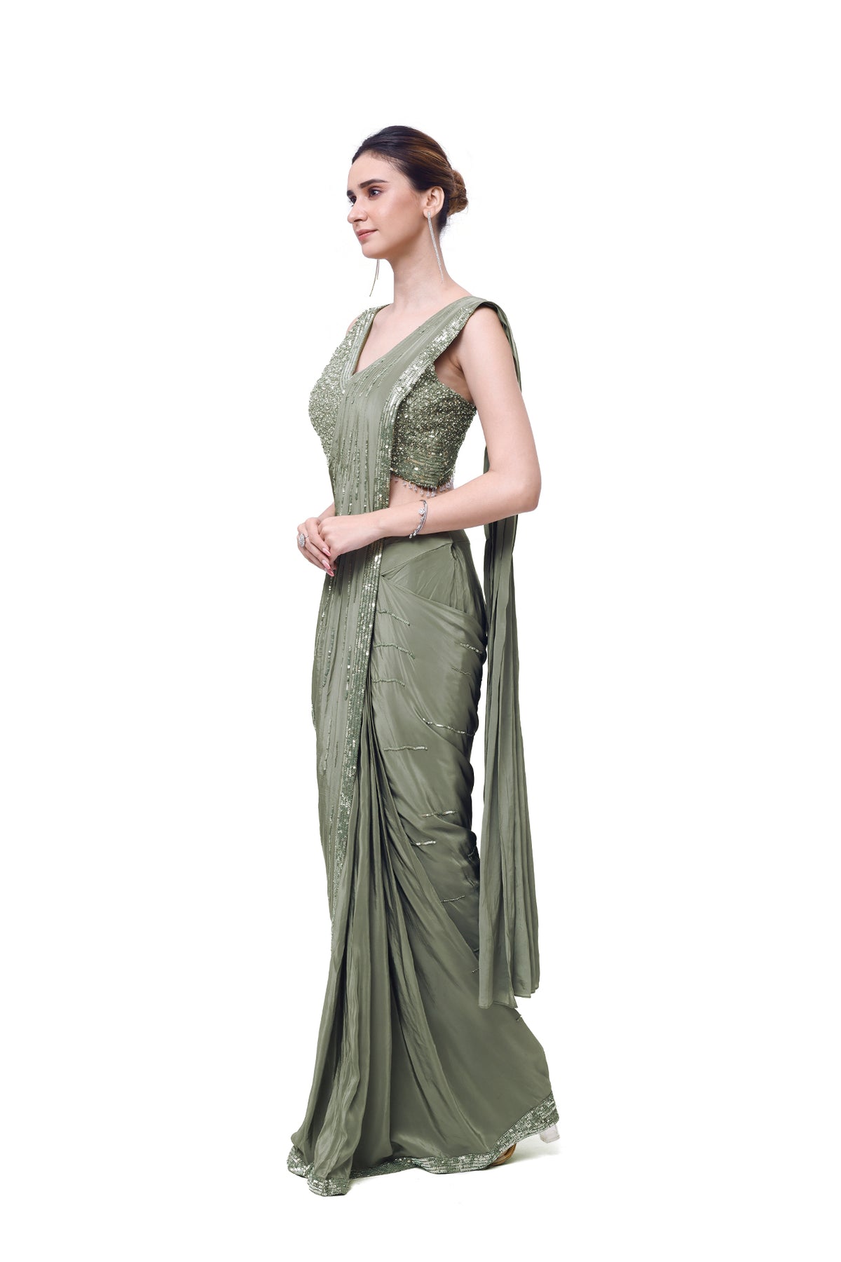 Green Drape Saree