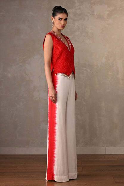 Bandhej Coin-Edge Waistcoat Set