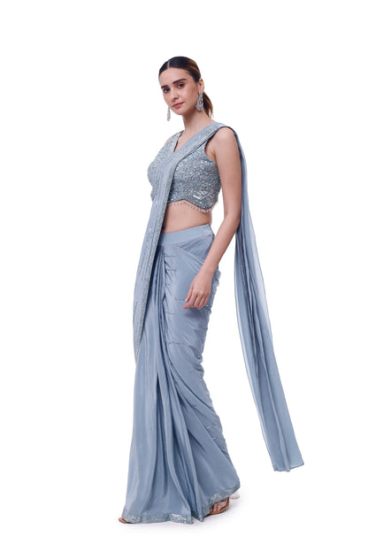Cornflower Blue Drape Saree