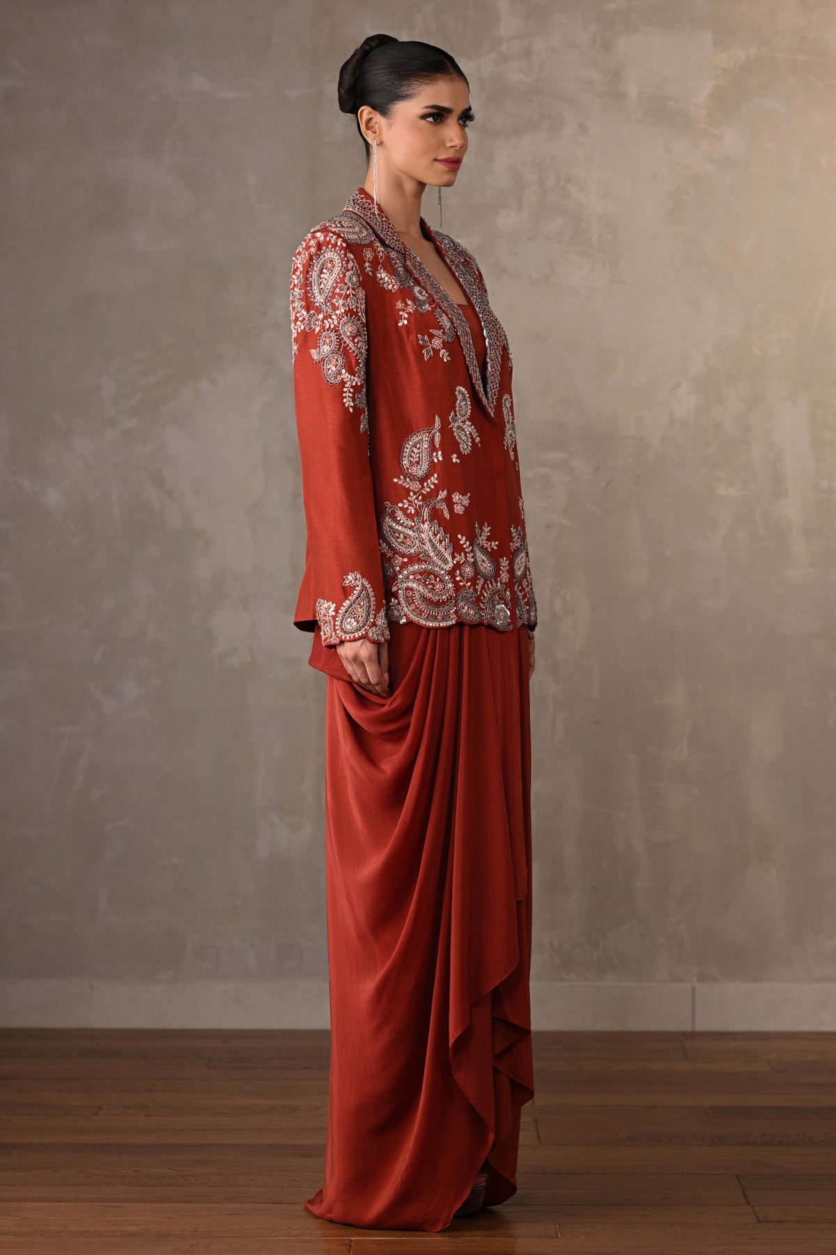 Rust Royale Embellished Drape Ensemble
