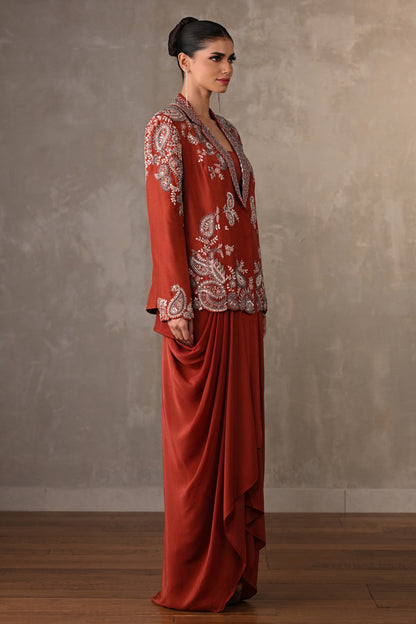 Rust Royale Embellished Drape Ensemble