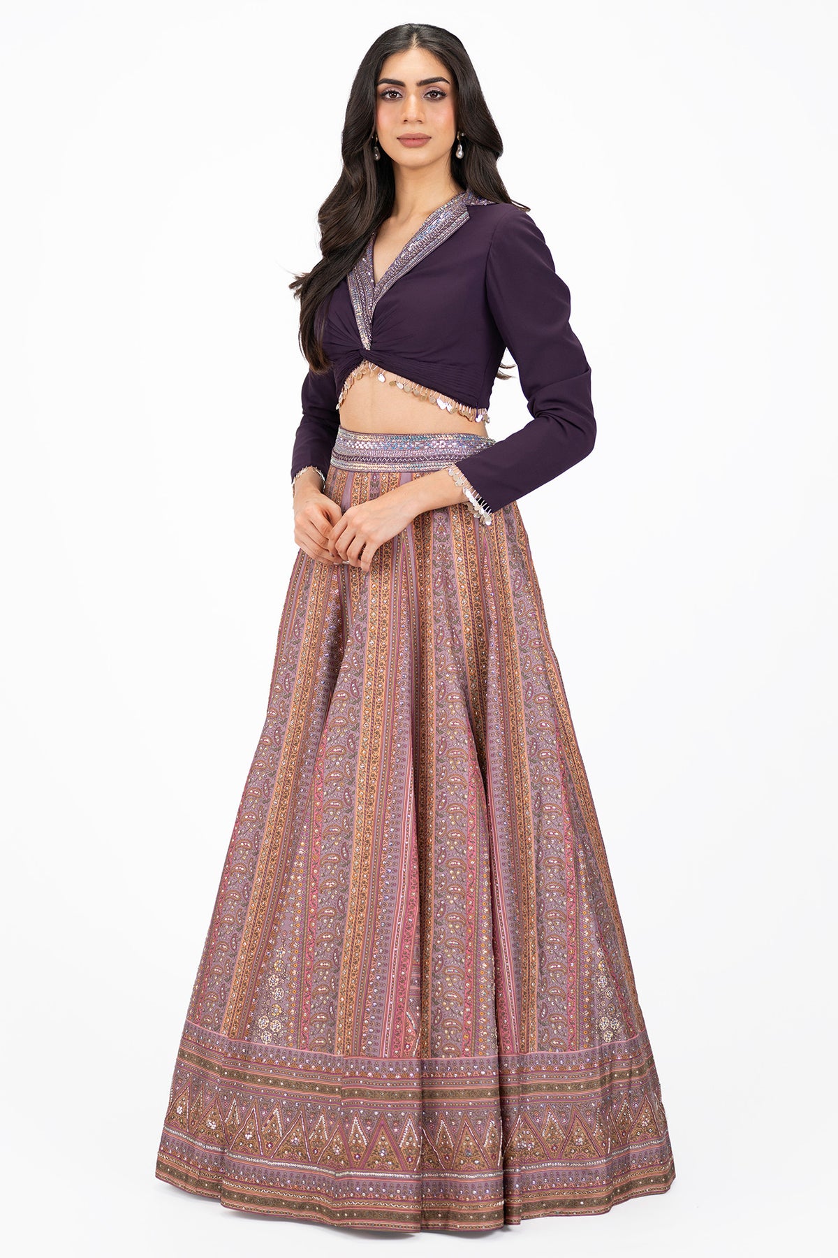 Lapel Collared Silk Lehenga