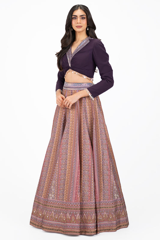 Lapel Collared Silk Lehenga