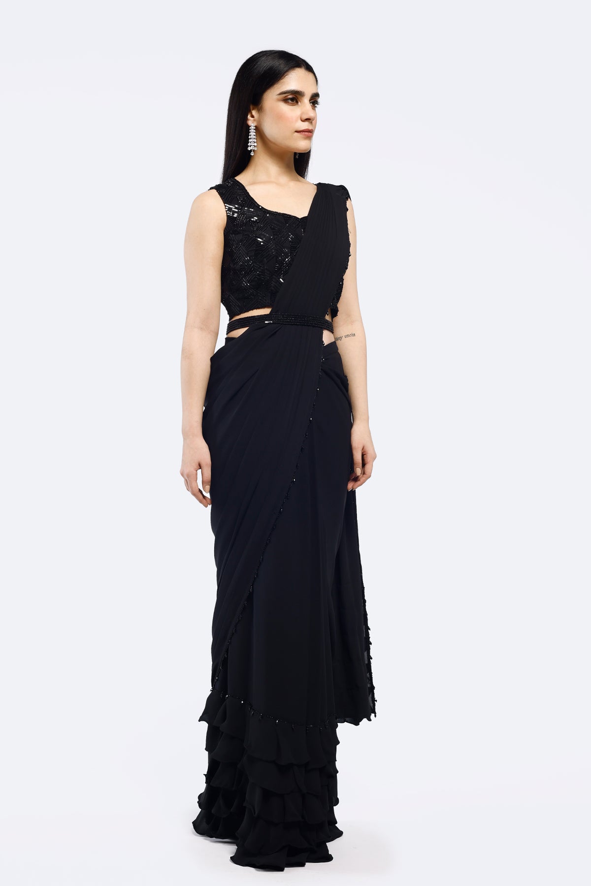 Monochrome Embellished Drape Saree
