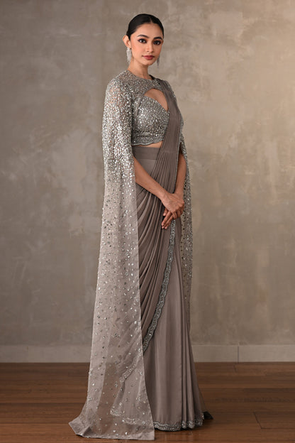 Starlit Silver Drape Saree Set