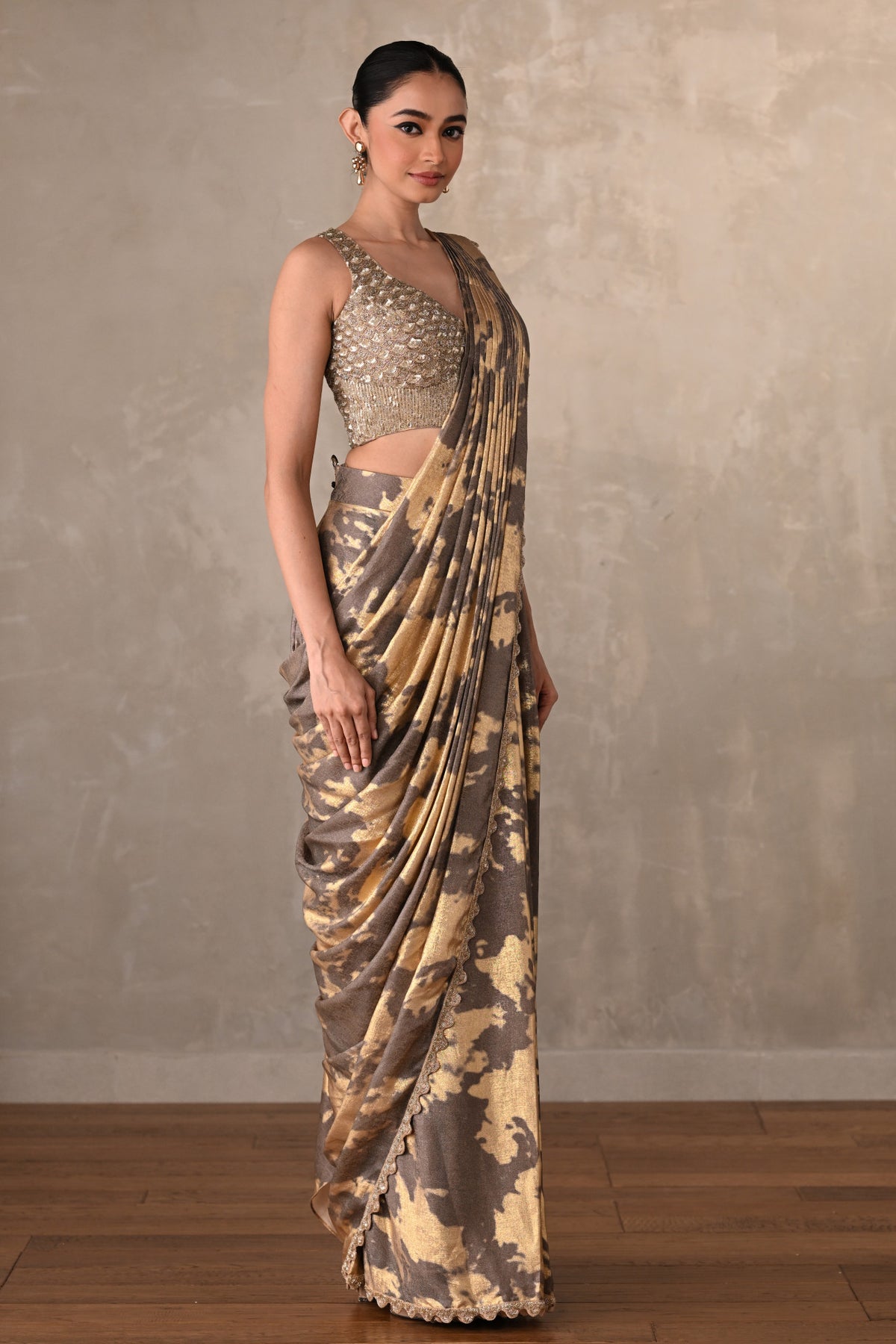Molten Gold Foil Drape Saree