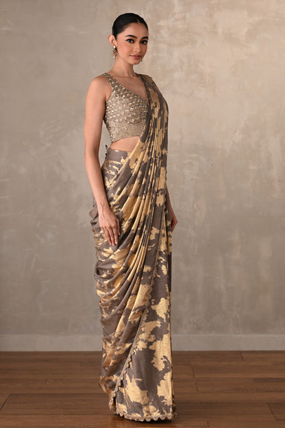 Molten Gold Foil Drape Saree