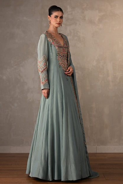 Sky Blue Luxe Embroidered Organza Anarkali