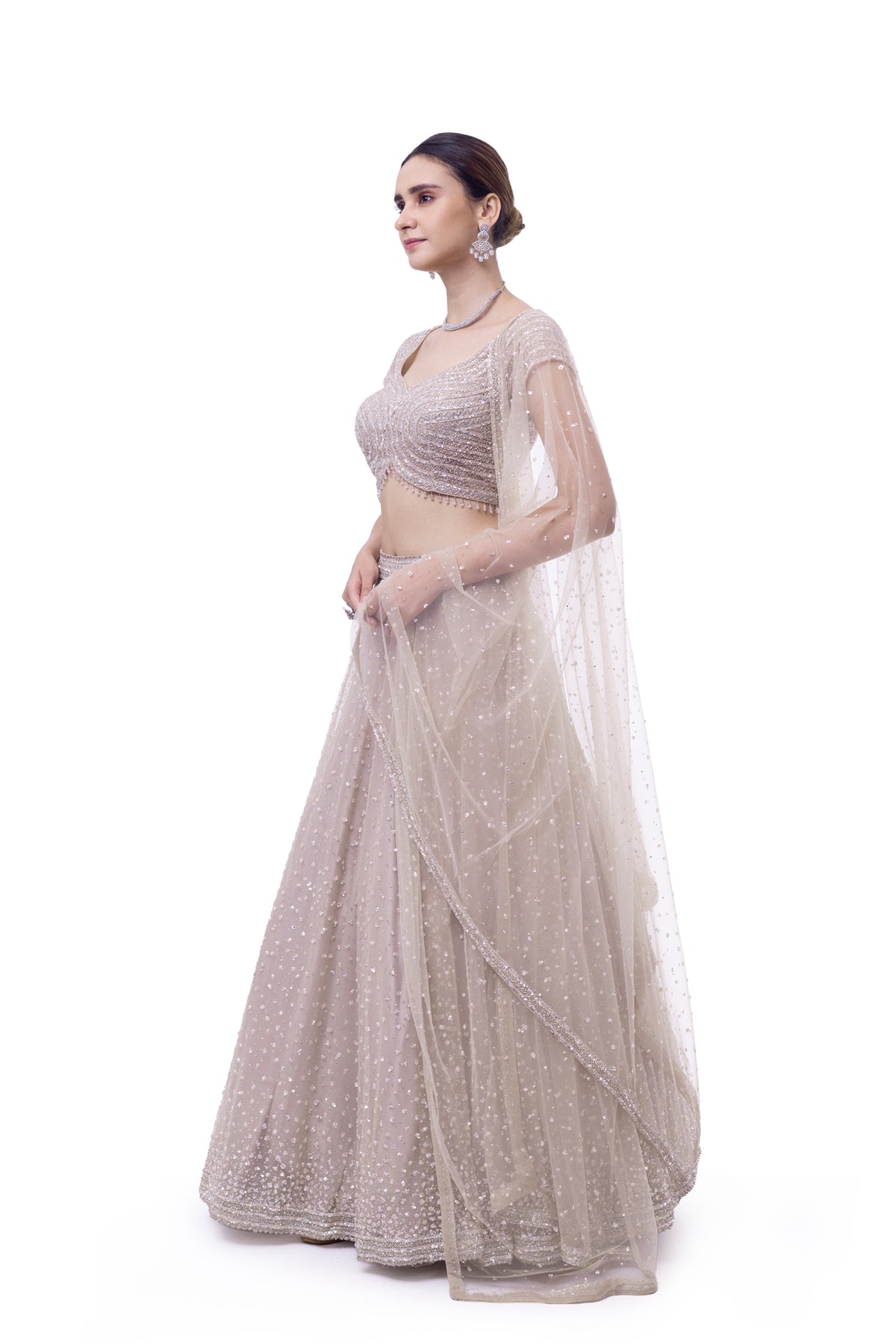 Off White Net Lehenga