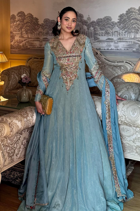 Sky Blue Luxe Embroidered Organza Anarkali