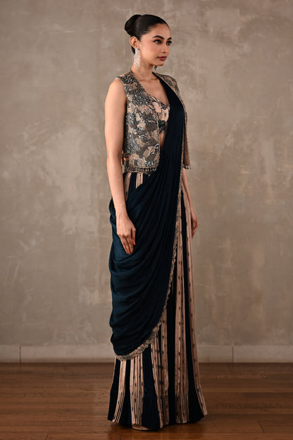 Colourblock Drape Saree Set