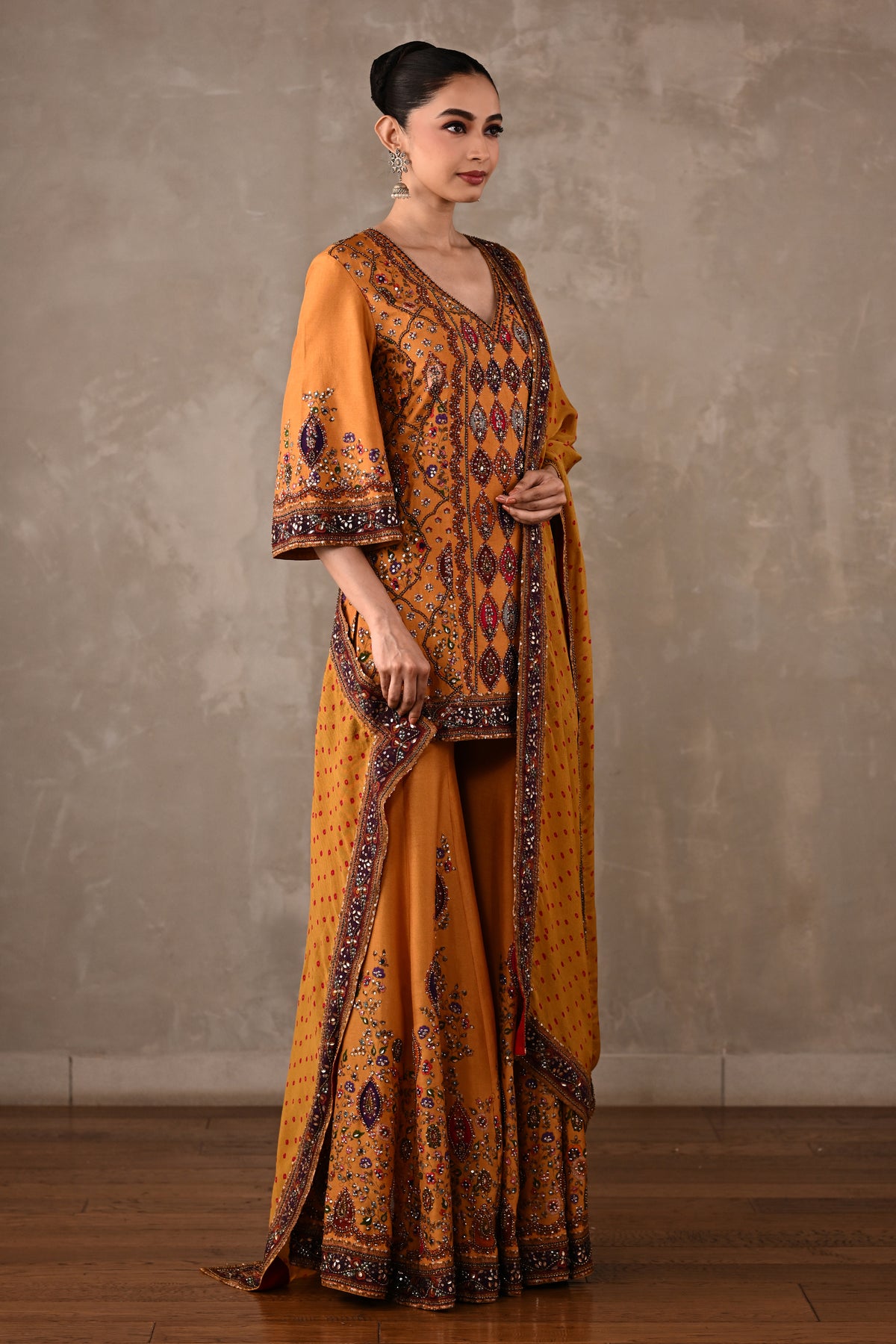 Printed Embellished Kurta Sharara Set