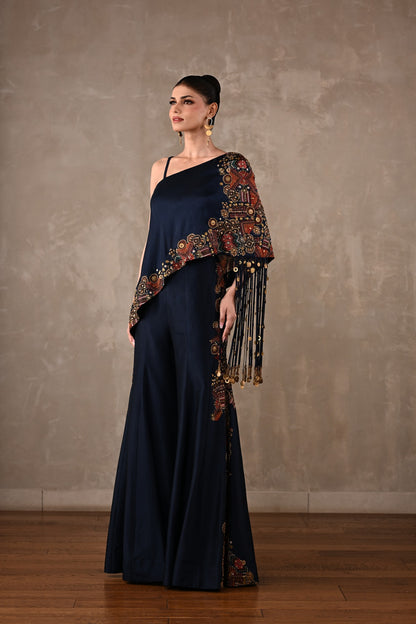 Embellished One-Shoulder Top & Flared Pants Set