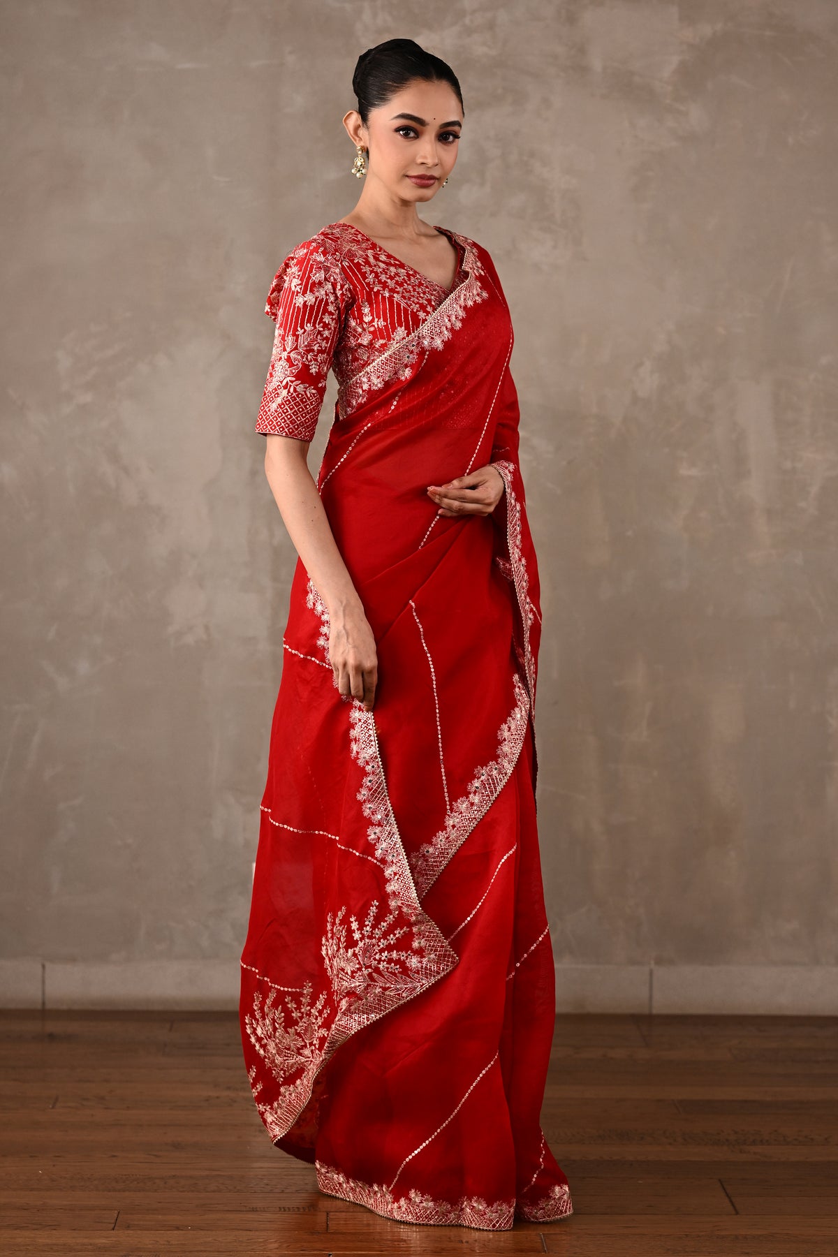Organza Saree with Kasab & Sequin Embroidered Blouse