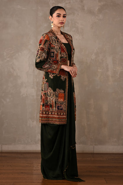 Patchwork-Inspired Long Jacket Skirt Set