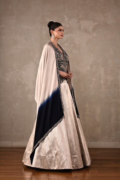 Brocade Chanderi Cape Lehenga Set