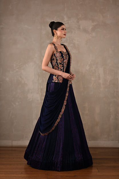 Corset Embroidered Drape Lehenga Set