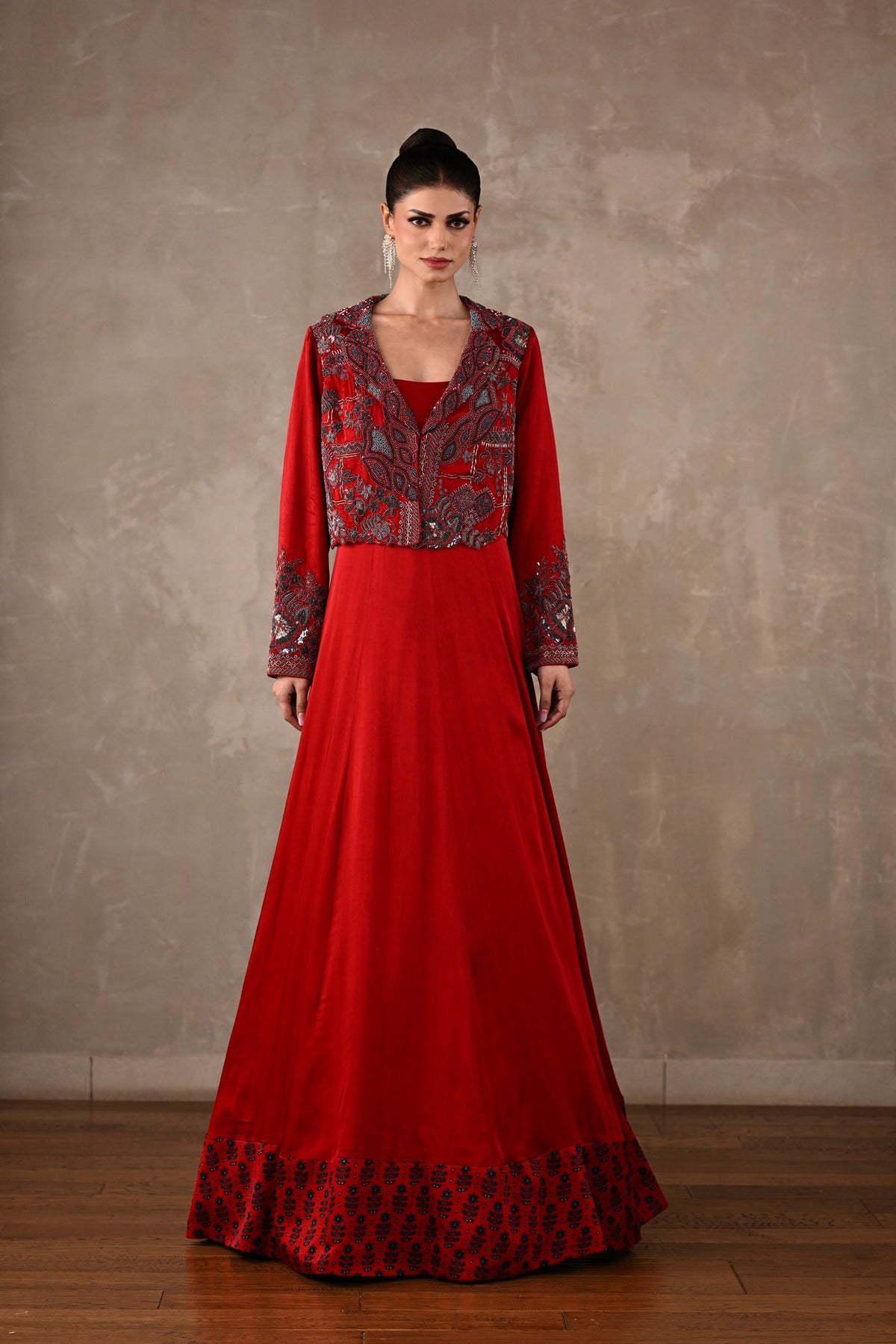 Embroidered Jacket Gown Set