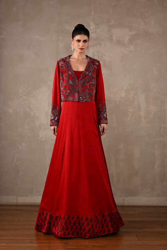 Embroidered Jacket Gown Set