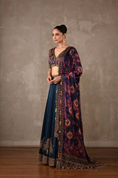 Ajrakh Satin Lehenga Set