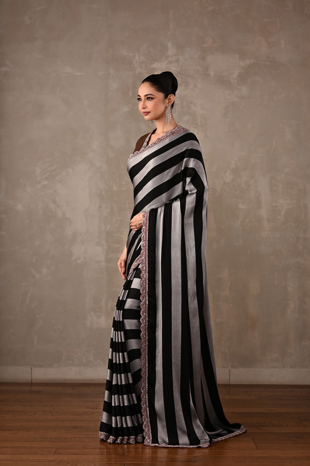 Striped Satin Saree Set