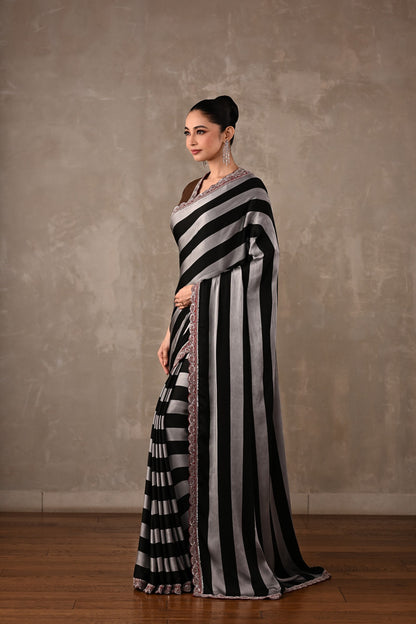 Striped Satin Saree Set