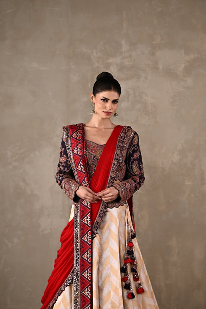 Pochampally Double Drape Silk Lehenga Set