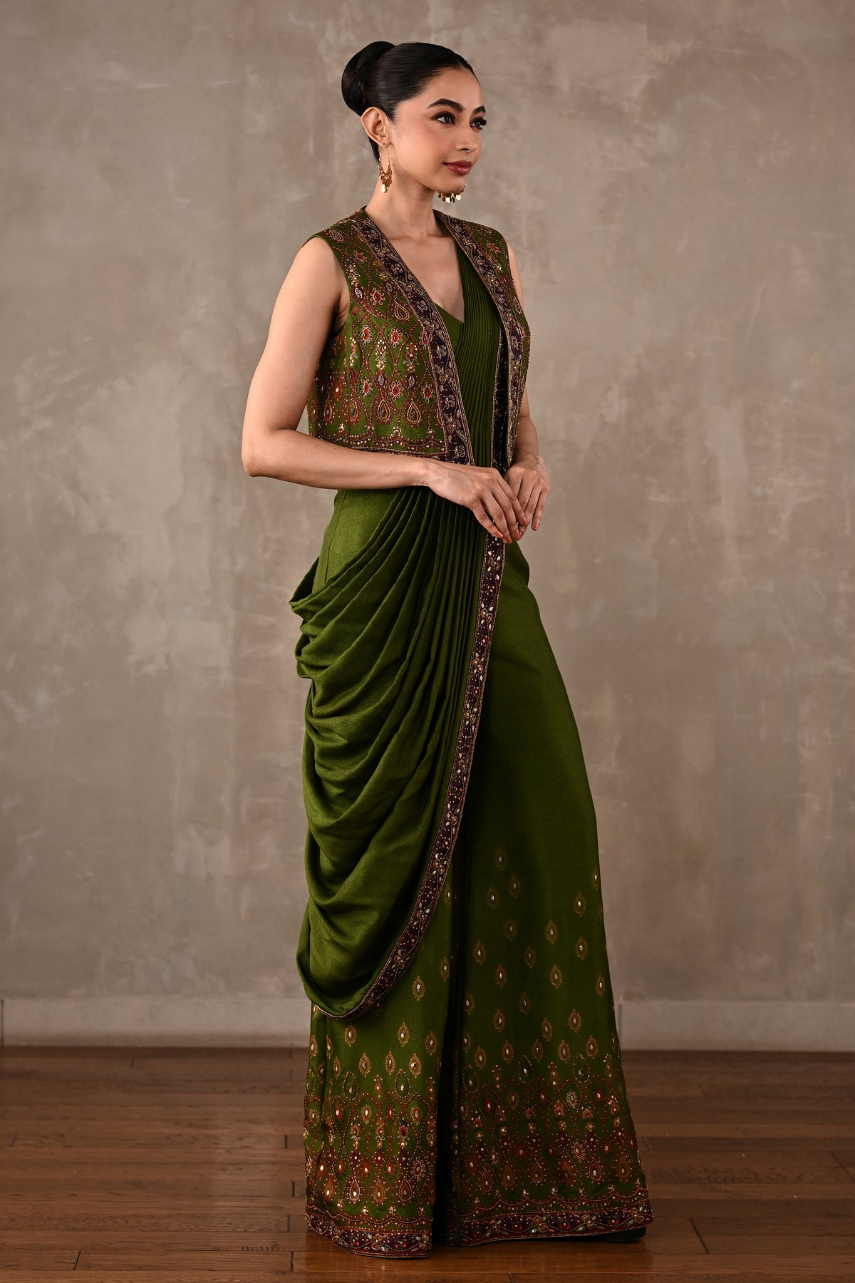 Printed Embellished Drape Pants & Cropped Jacket Set
