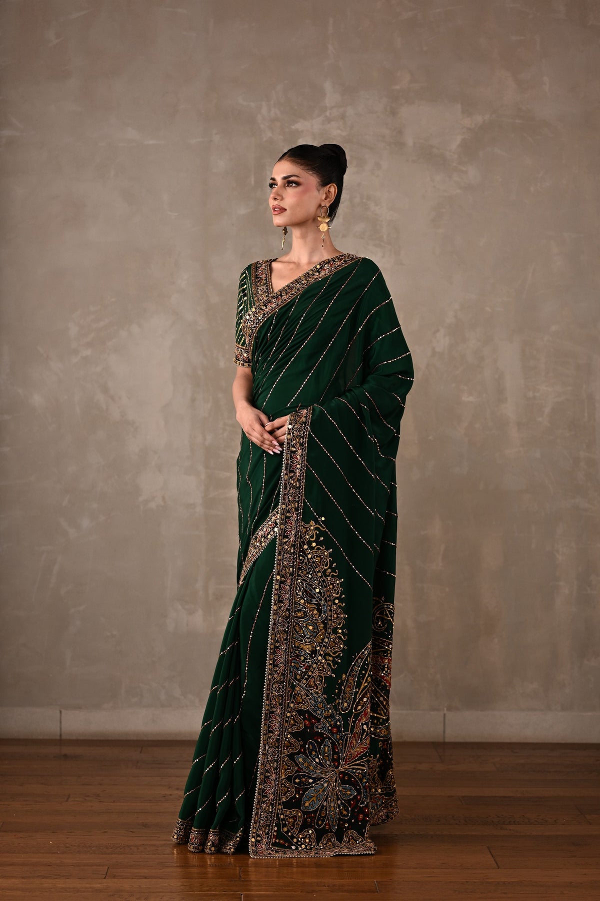 Printed Silk Saree with Embroidered Blouse