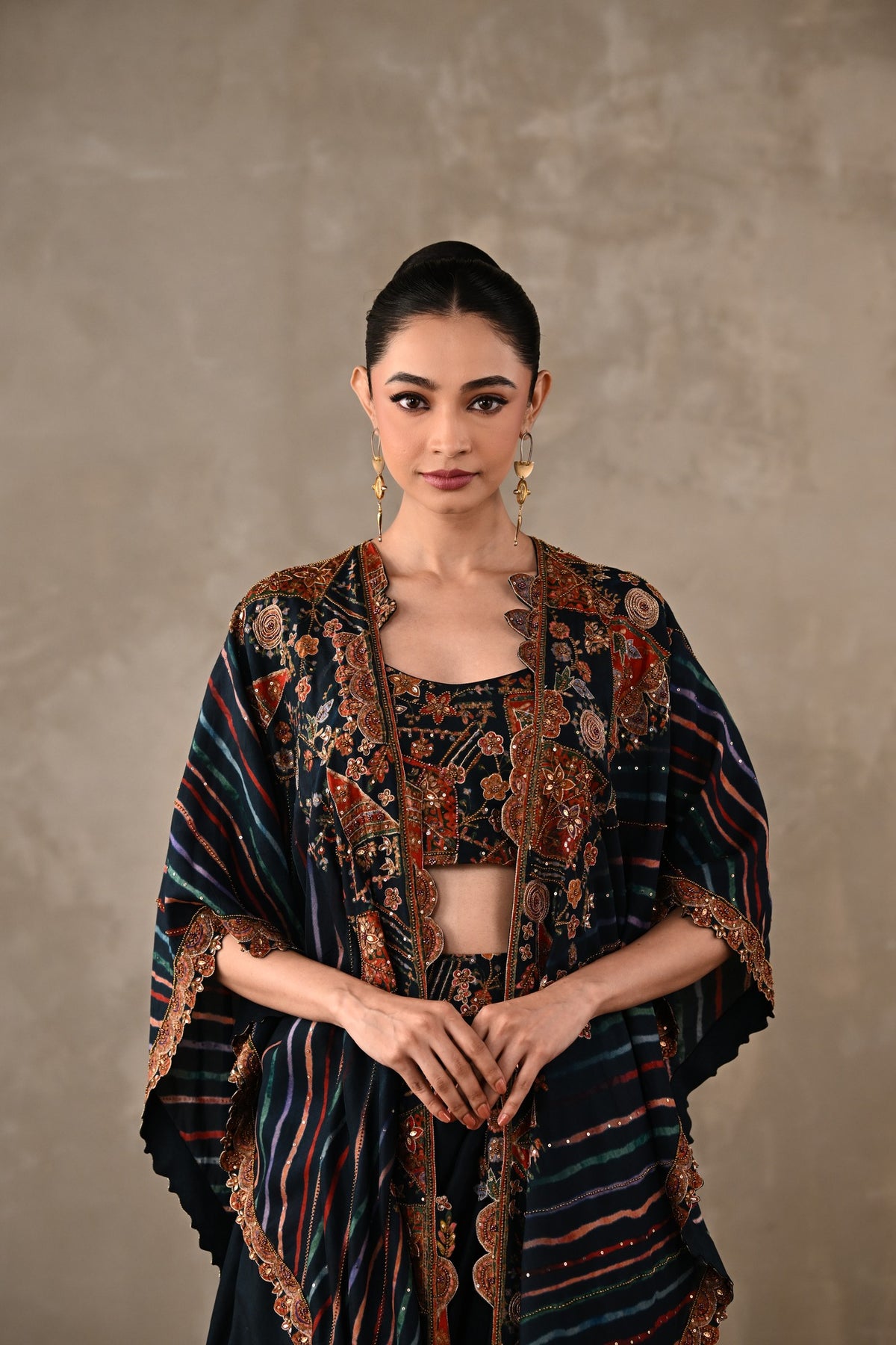 Printed Zardosi Cape Skirt Set