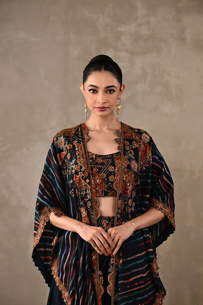 Printed Zardosi Cape Skirt Set