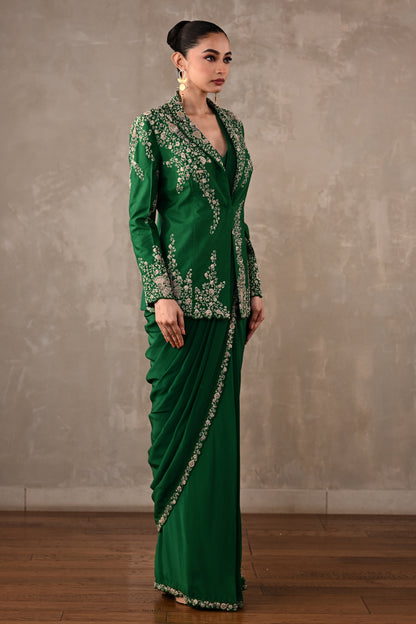 Thread Embroidered Drape Saree Set