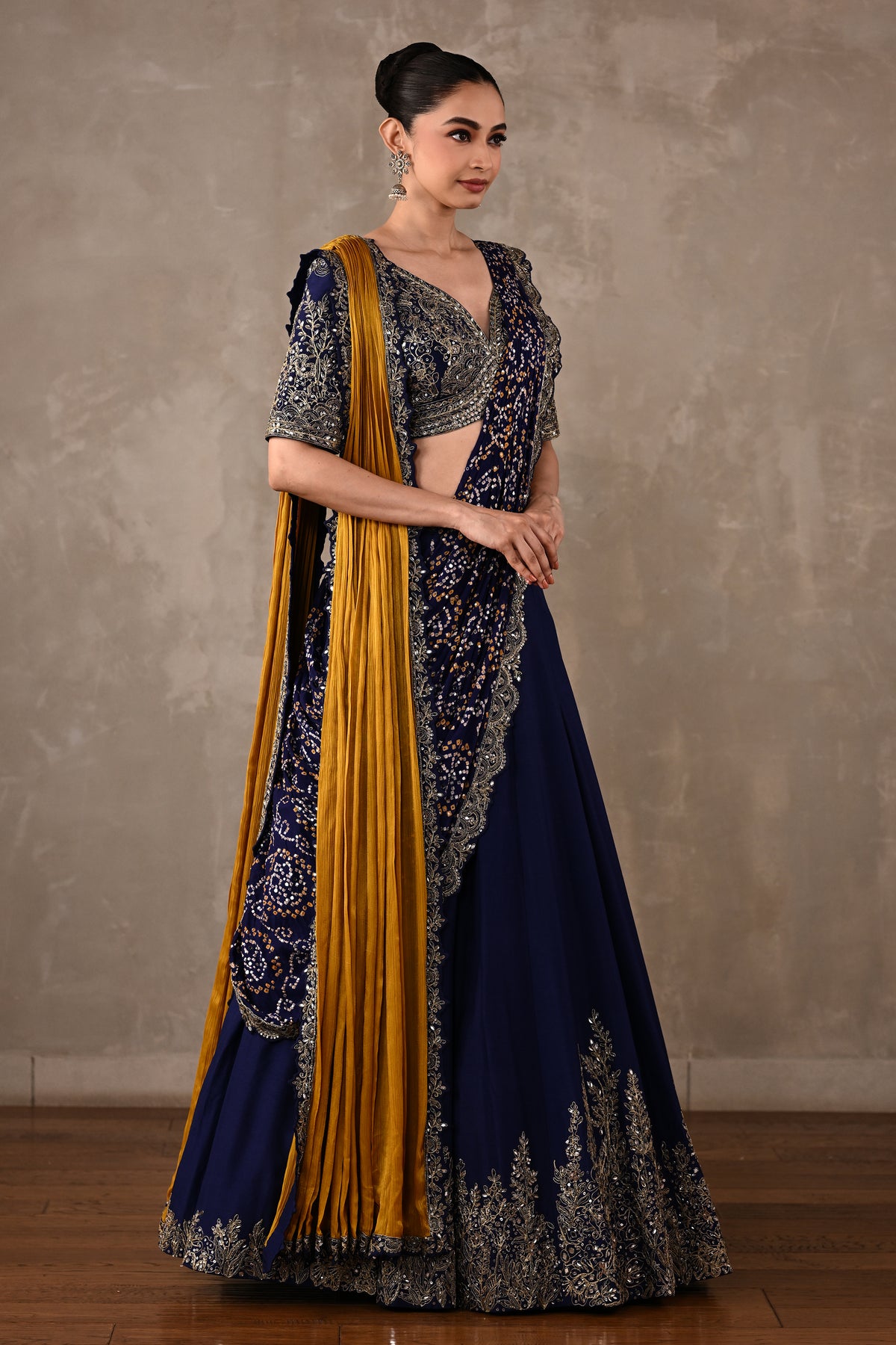 Dual Drape Bandhani Lehenga Set