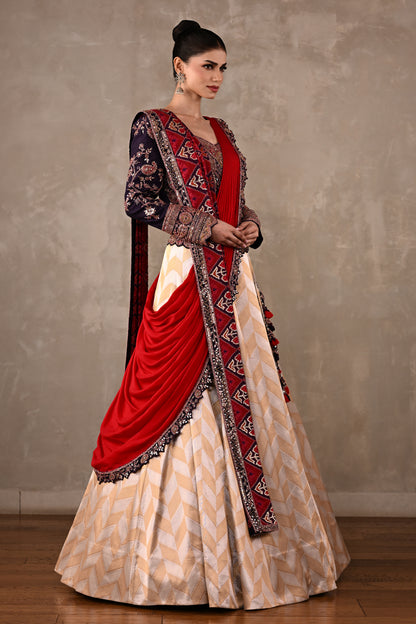 Pochampally Double Drape Silk Lehenga Set