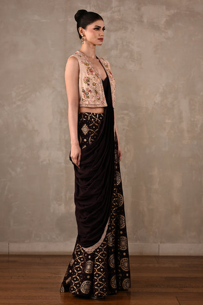 Pre-Draped Banarasi Saree Set