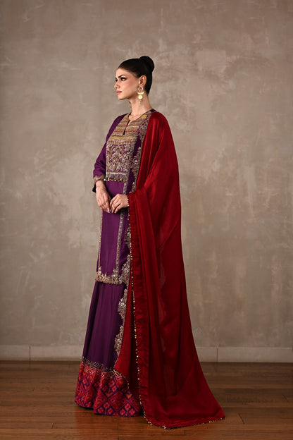 Silk Kurta Sharara Set with Zardosi Embroidery