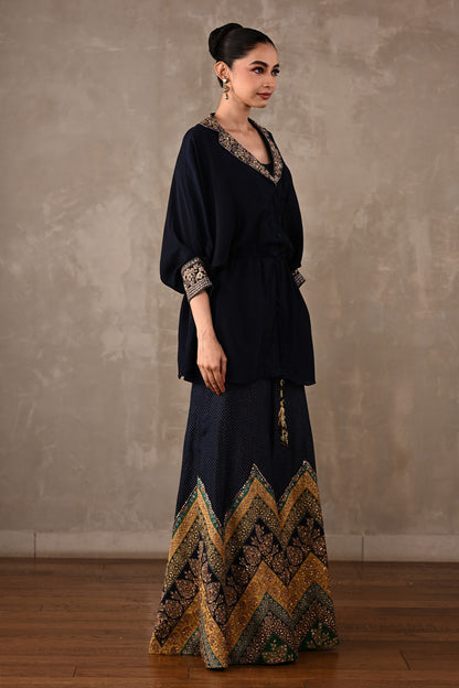 Drawstring Shirt & Chevron Embroidered Pants Set
