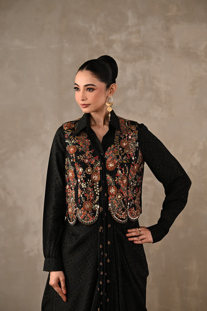Printed Zardosi Waistcoat Skirt Set