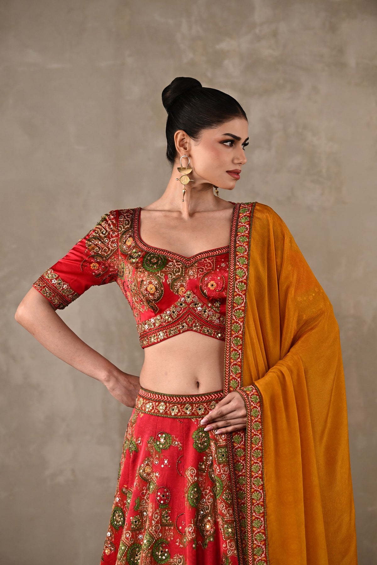 Ajrakh Embellished Lehenga Set